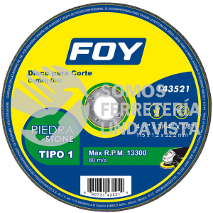 143521 DISCO ABRASIVO TIPO 1 PARA PIEDRA 4-1/2" X 1.2 MM FOY