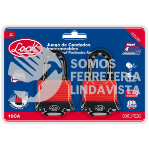 18CA JUEGO DE 2 CANDADOS IMPERMEABLES LARGOS 40 MM, LLAVE ESTANDAR LOCK