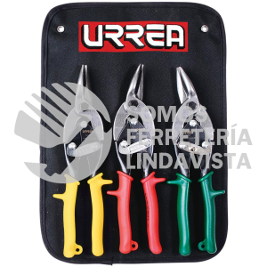 30301 JUEGO DE 3 TIJERAS CON MANGO RUBBER GRIP PARA HOJALATERO TIPO AVIACION URREA