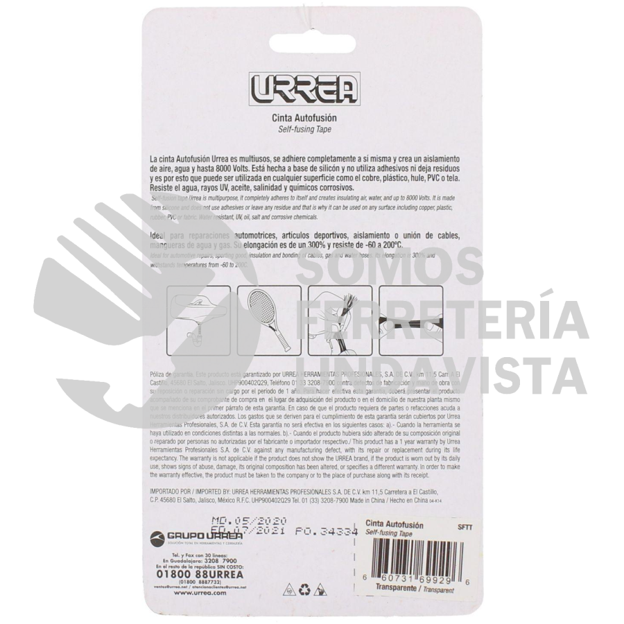 SFTT CINTA DE SILICON DE AUTOFUSION TRANSPARENTE 3 M X 2.5 CM URREA