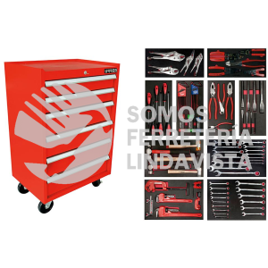JI112 JUEGO INDUSTRIAL CON ORGANIZACION MODULAR DE 6 GAVETAS 112 PIEZAS, CON GABINETE EX27M6 URREA