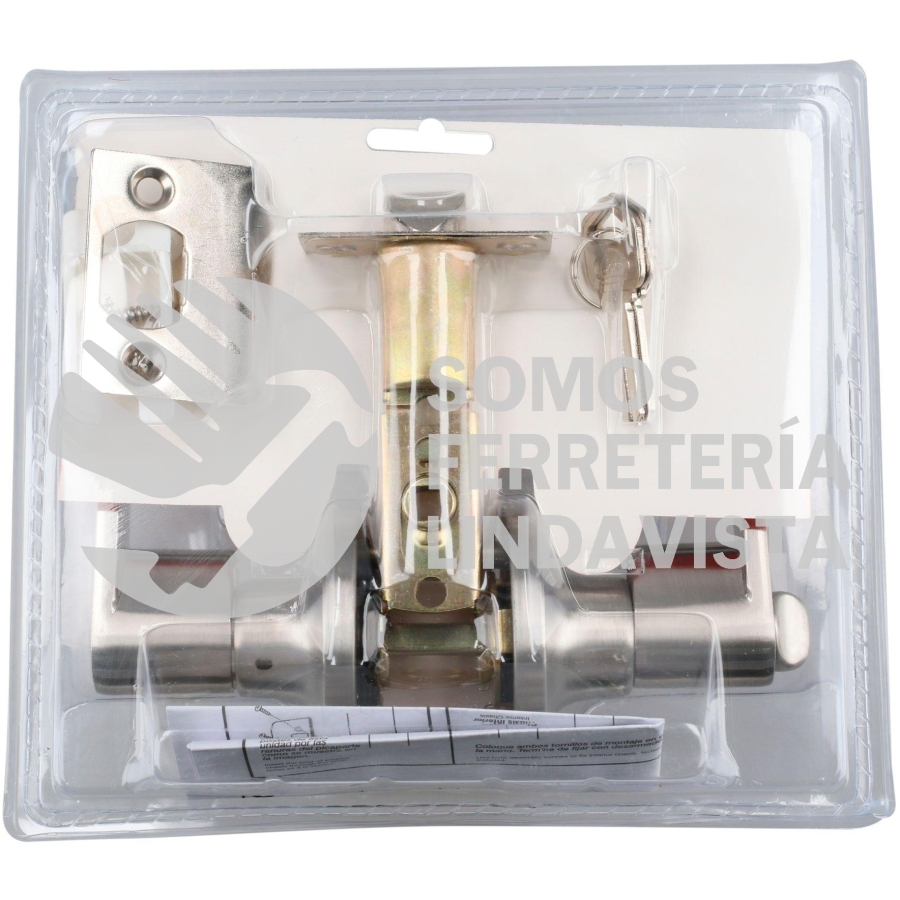22MA MANIJA TUBULAR PLANA FUNCION ENTRADA Y RECAMARA, NIQUEL SATINADO, LLAVE ESTANDAR, BLISTER LOCK