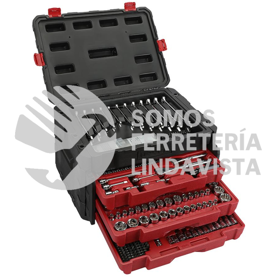 JCB01 JUEGO COMBINADO DE HERRAMIENTA PARA MECANICO CON CAJA PLASTICA DE 3 GAVETAS, 450 PIEZAS URREA