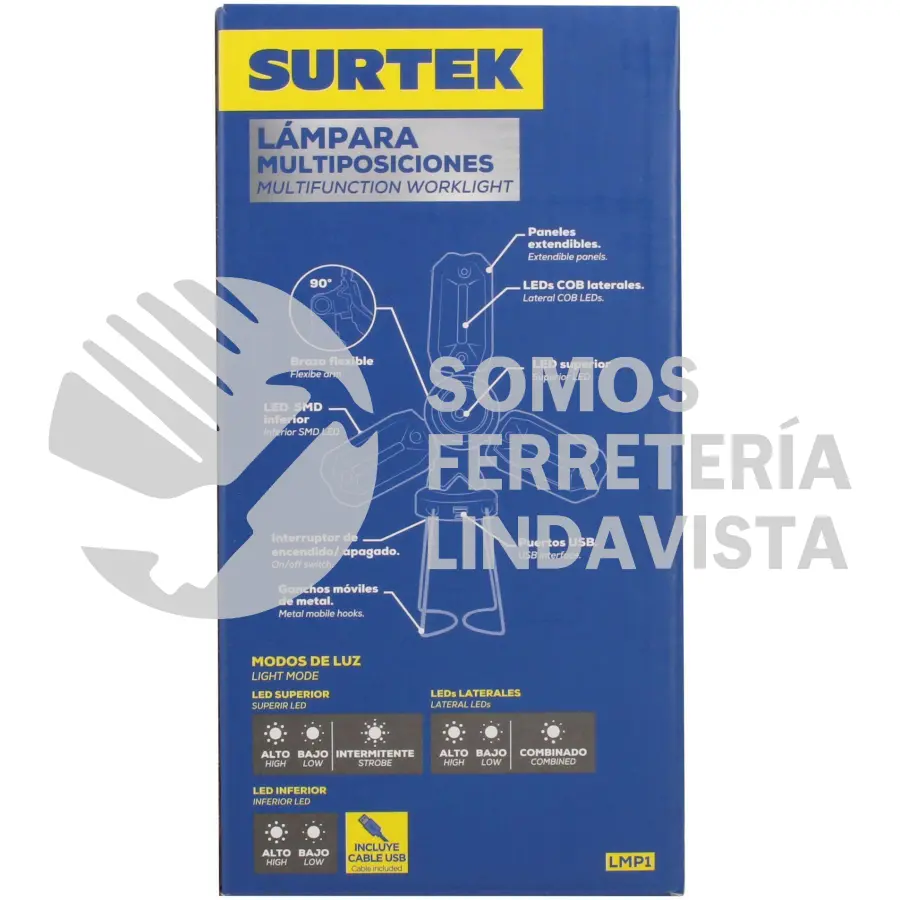 LMP1 LAMPARA DE LED MULTIPOSICIONES RECARGABLE DE 350 LM SURTEK