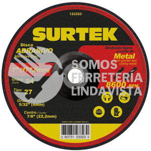 123323 DISCO ABRASIVO TIPO 27 PARA METAL 7" X 5/32" SURTEK
