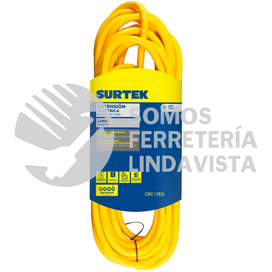 EEX30 EXTENSION ELECTRICA USO EXTRA RUDO ATERRIZADA COLOR AMARILLO, 30 M SURTEK