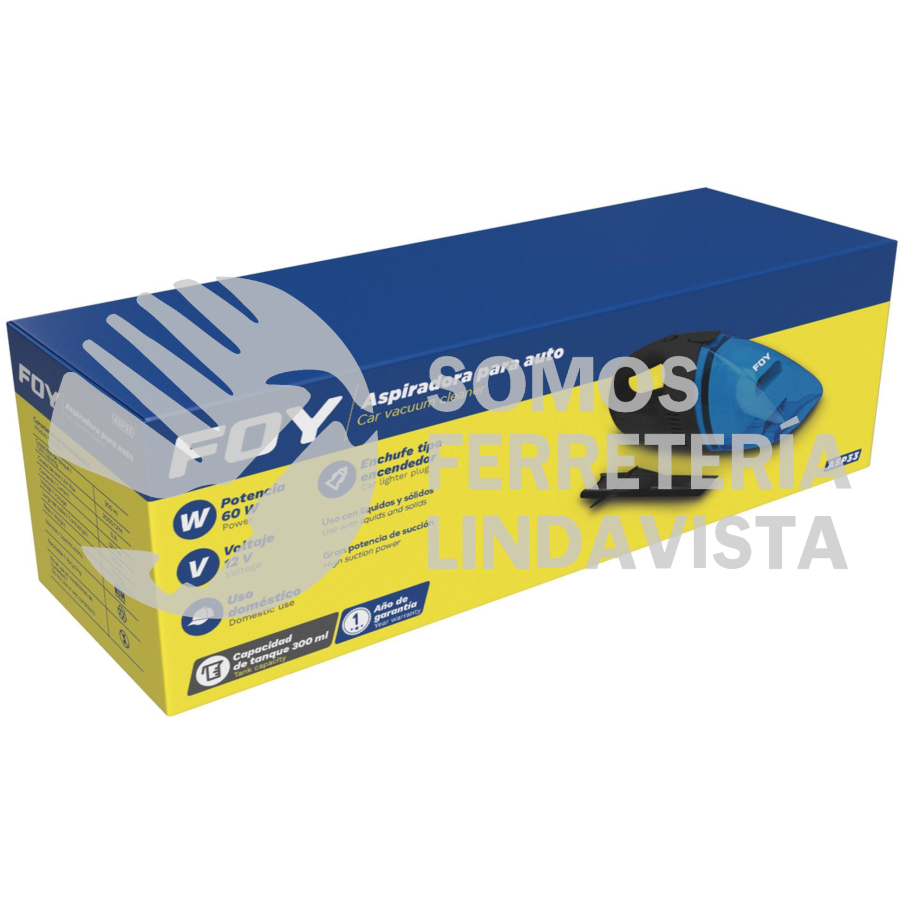ASP33 ASPIRADORA PORTÁTIL PARA AUTOMÓVIL 300 ML, 12 V FOY